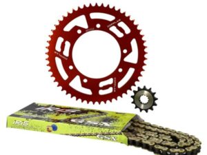 GRANDINĖS KOMPLEKTAS DOPPLER – ALIUMININIS – SKIRTAS DERBI SENDA 2000-> / GILERA SMT (14X53) SU RAUDONA GALINE ŽVAIGŽDE