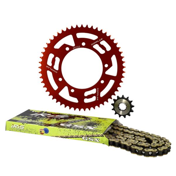 GRANDINĖS KOMPLEKTAS DOPPLER – ALIUMININIS – SKIRTAS DERBI SENDA 2000-> / GILERA SMT (14X53) SU RAUDONA GALINE ŽVAIGŽDE