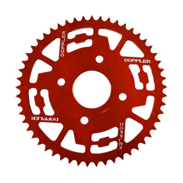 Žvaigždutė MOTO 03 DOPPLER, skirta XPOWER/TZR 03>, 420, 53 dantys, D54 / 4 tvirtinimo, aliuminis raudonas.
