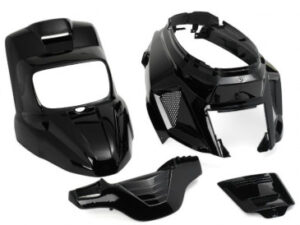 Plastikų komplektas Replay Design Edition skirtas motoroleriams MBK 50 Booster 2004 juodos blizgios spalvos (7 dalių komplektas).