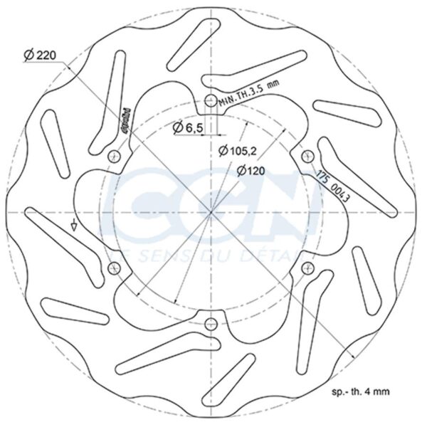 PRIEKINIS STABDŽIŲ DISKAS MAXI SCOOTER POLINI WAVE 50/125/200/300 PIAGGIO/VESPA (Ø220)