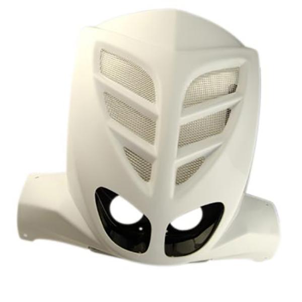 BCD XTREME priekinis motorolerio plastikas su dvigubu priekinio žibinto skydu STUNT/SLIDER, baltas + grotelių skydo komplektas