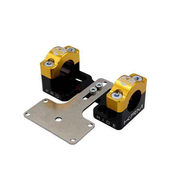 KRM Pro Ride juodas/auksinis aliuminis 50cc/motociklo vairo adapteris / stiprikliai 28,6 mm