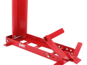 Motociklo rato blokatorius / kaladė / spaustuvas P2R – priekinis, savaime užsiblokuojantis, reguliuojamas, suderinamas su 16–21" ratais, raudonas plienas