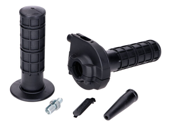 Akseleratoriaus rankenėlių komplektas Domino trumpa eiga 2.3°, juodas aliuminis, 22 mm vairui - universalus