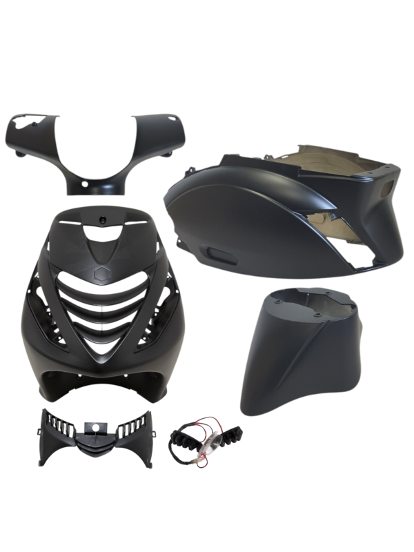 Power1 SP Sport plastiko komplektas su LED lempa matinė juoda, 6 dalių, Piaggio Zip 100/125, Zip 2000