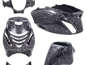 Kėbulo komplektas DMP SP EVO-1 Forged Flakes, blizgios juodos / sidabrinės / violetinės spalvos, 5 dalių, Zip