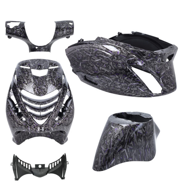 Kėbulo komplektas DMP SP EVO-1 Forged Flakes, blizgios juodos / sidabrinės / violetinės spalvos, 5 dalių, Zip