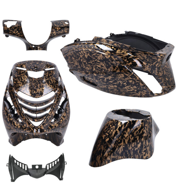 Kėbulo komplektas DMP SP EVO-1 Forged Flakes, blizgios juodos / auksinės spalvos, 5 dalių, Zip